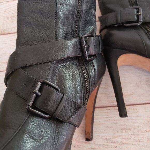 Geren Ford Edie Leather Buckle Strap Side Zipper Platform Stiletto Booties Ankle - Picture 10 of 13